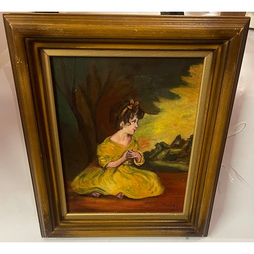 20 - Framed Oil On Canvas Of A Girl In Yellow Dress Signed Bottom Left. 39
5 x 33 cms