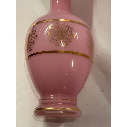 25 - French Opaline Style Glass Vase With Cameo Style Decoration. 30.5 cms High