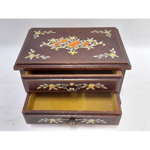 36 - 2 Drawer Musical Trinket Box with hand painted design, plays Raindrops are falling on my head. 22cm ... 