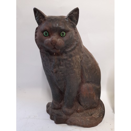 41 - Cast Iron Cat Door Stop with Glass Eyes, 32cm high