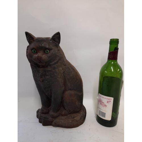 41 - Cast Iron Cat Door Stop with Glass Eyes, 32cm high