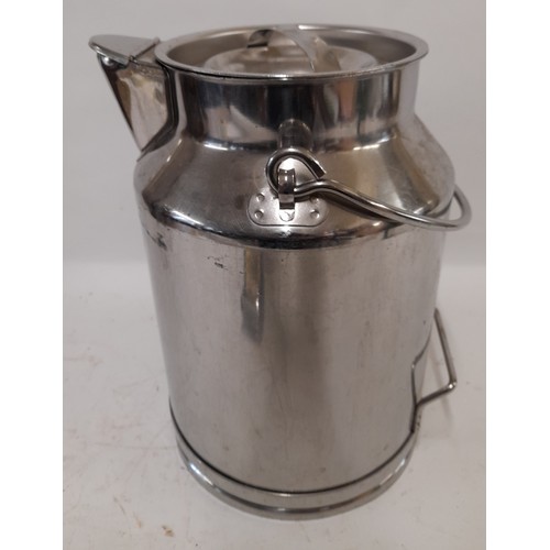 46 - Small polished Lidded churn with hinged spout and Swing handle, 33cm x 2cm