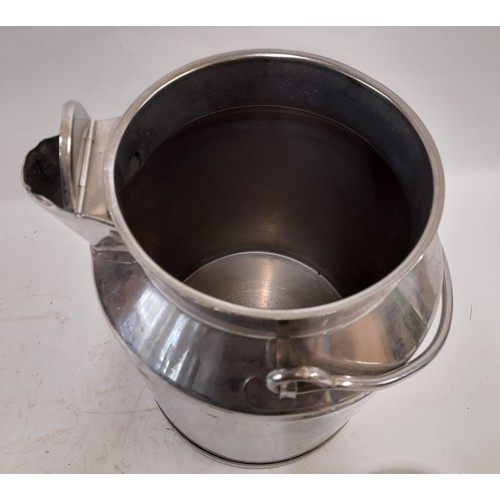 46 - Small polished Lidded churn with hinged spout and Swing handle, 33cm x 2cm