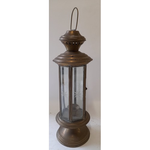 49 - Brass and Glass Candle Lamp with opening Door, 34cm high