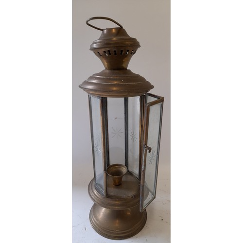 49 - Brass and Glass Candle Lamp with opening Door, 34cm high