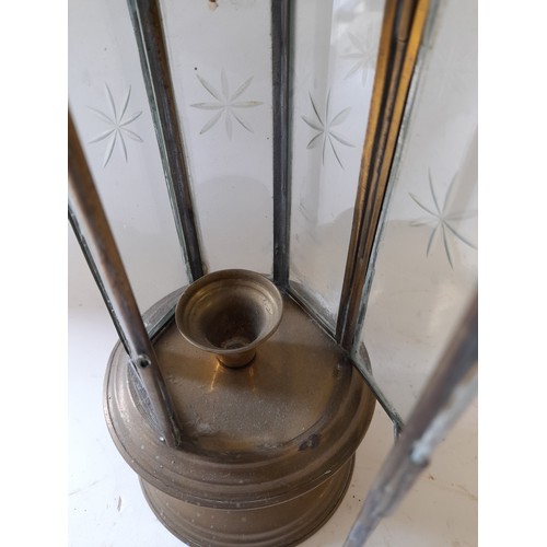 49 - Brass and Glass Candle Lamp with opening Door, 34cm high