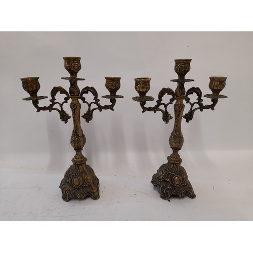 50 - Pair of Ornate Brass Candelabra, 32cm high x 21cm wide