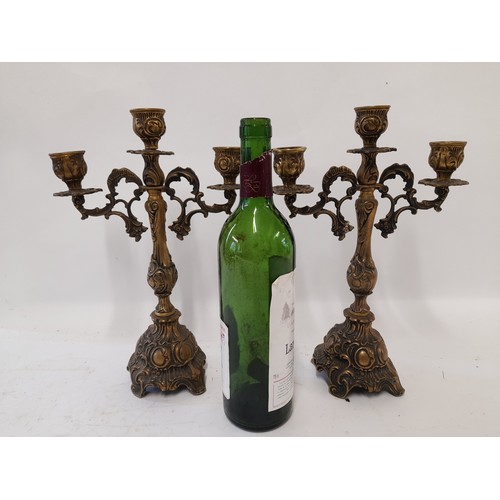 50 - Pair of Ornate Brass Candelabra, 32cm high x 21cm wide