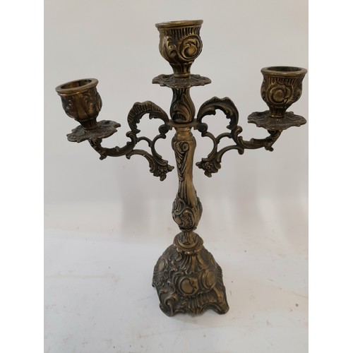 50 - Pair of Ornate Brass Candelabra, 32cm high x 21cm wide