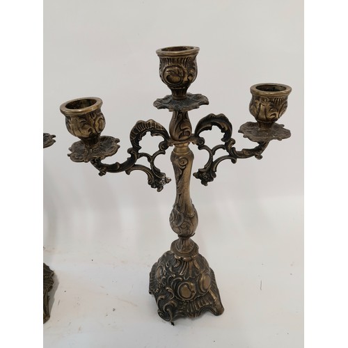 50 - Pair of Ornate Brass Candelabra, 32cm high x 21cm wide