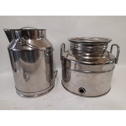 52 - Polished Metal Churn with Lid ,Swing Handle and sprung covered spout, 33cm x 22cm and a screw top co... 