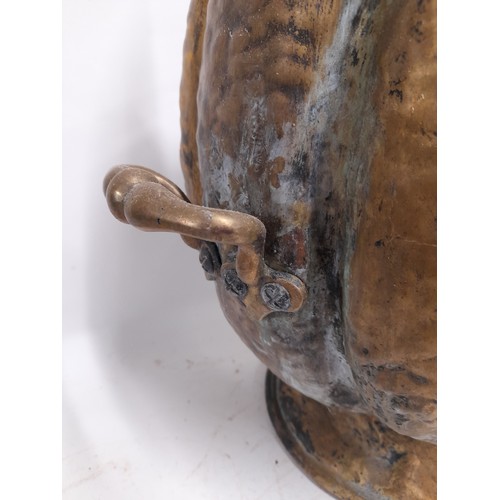 55 - Large Vintage Brass Hand Beaten Coal Scuttle in the form of a Nautilus Shell, 46cm high x 40 wide