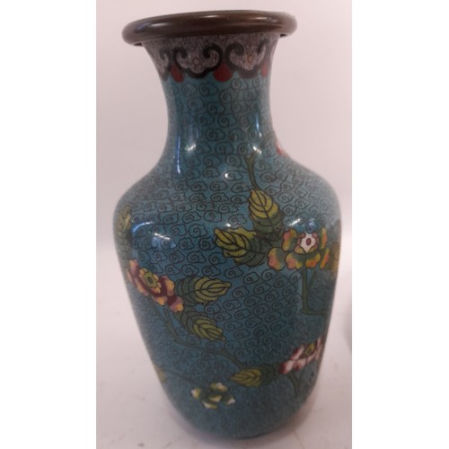 57 - 3 x collectables to include a Cloisonne Vase 17cm high, Cloisonne Bowl 19cm wide, and a metal trinke... 