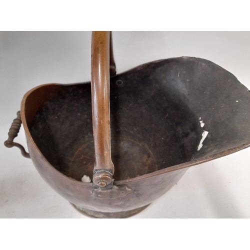 63 - Copper Coal Scuttle with swing handle 44cm x 40cm