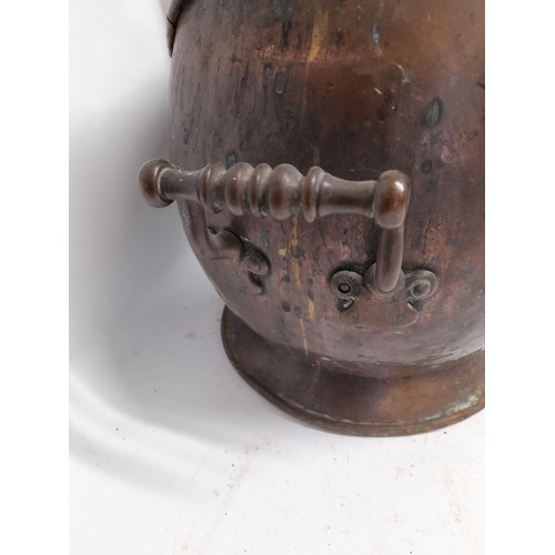 63 - Copper Coal Scuttle with swing handle 44cm x 40cm