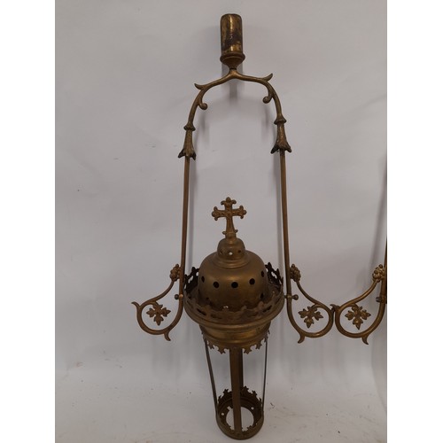 64 - 2 x Brass Religious swinging lanterns, 54cm high