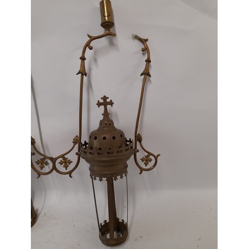 64 - 2 x Brass Religious swinging lanterns, 54cm high