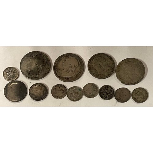 239 - Leather Pouch Of Thirteen Antique Coins To Include 1880 , 1893  Half Crown 1908 two Shillings, Sixpe... 