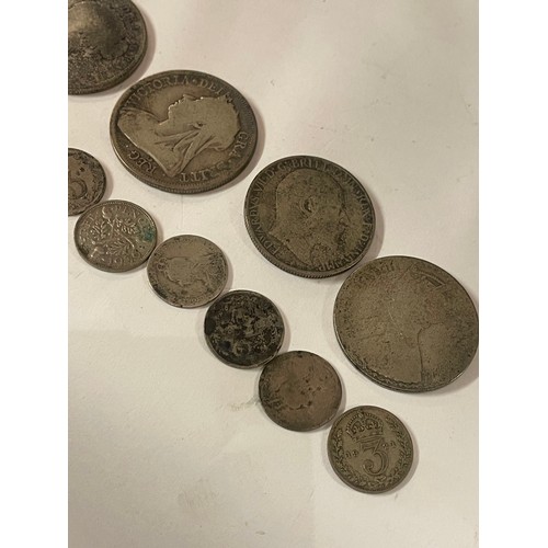 239 - Leather Pouch Of Thirteen Antique Coins To Include 1880 , 1893  Half Crown 1908 two Shillings, Sixpe... 