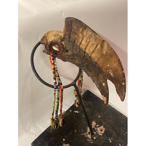 240 - Tribal Mounted Hornbill Bird With Beads.