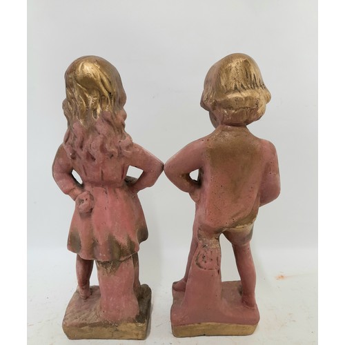 31 - Plaster Figures of a young Girl and Young Boy, 29cm high