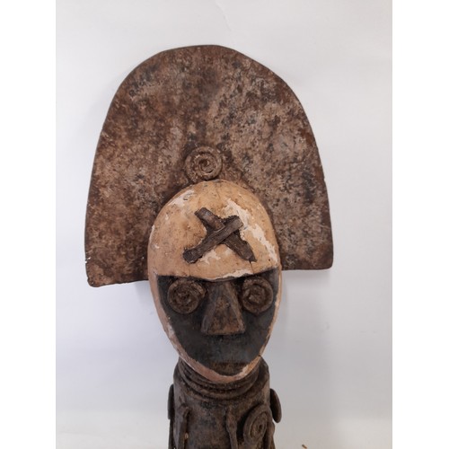 45 - Kota. Tribal Figure, carved wood with Metal Decoration, 55cm high