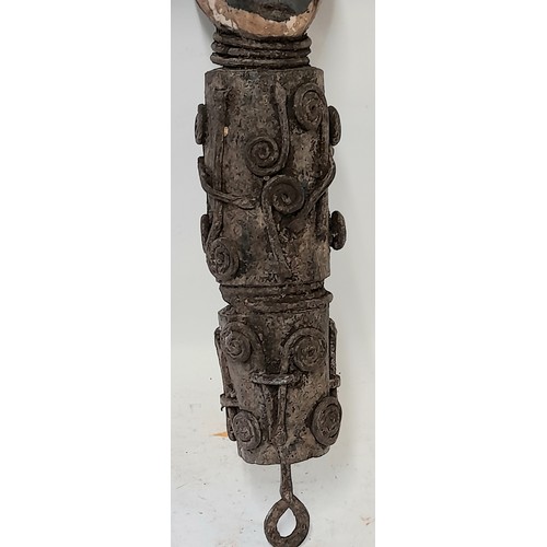 45 - Kota. Tribal Figure, carved wood with Metal Decoration, 55cm high