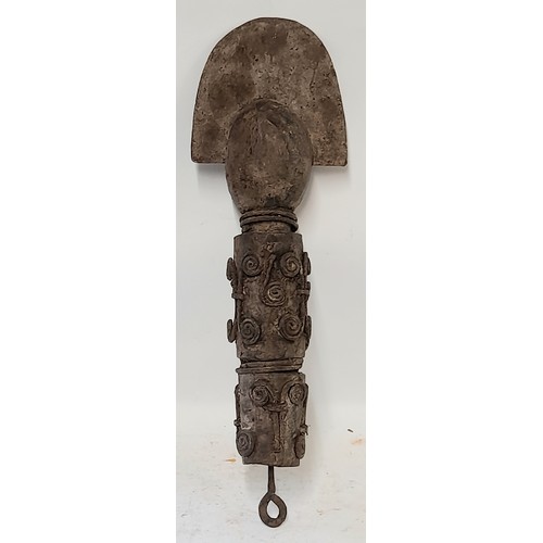 45 - Kota. Tribal Figure, carved wood with Metal Decoration, 55cm high