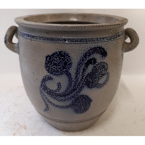 66 - Large continental studio pottery Planter with Blue Pattern. 25cm x 23cm