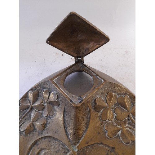 69 - Continental Brass Inkwell stand, 20cm x 18cm