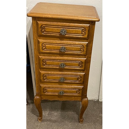 6 - Vintage French Slim Chest Of Five Drawers. 38 x28 x81 cms