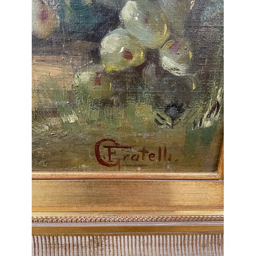 52 - Vintage Framed  Continental Oil On Canvas Painting Still Life Of Fruit Signed G Fratelli ? Bottom Ri... 