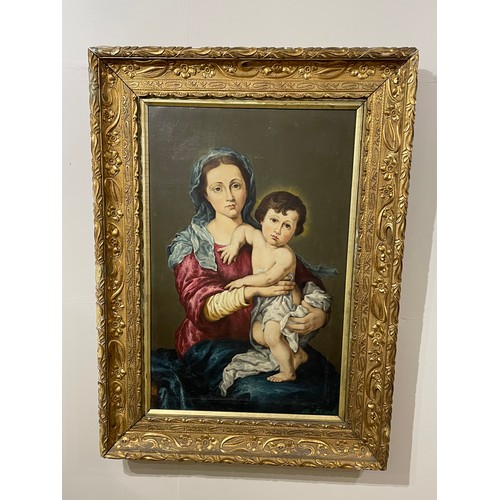 53 - Framed Oil Painting On Canvas Mary And The Child Jesus Signed Bottom Right. 103 X 75 cms