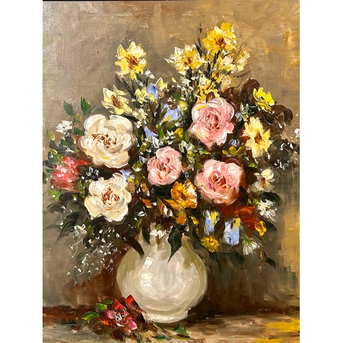 56 - Framed Oil On Canvas Painting Of Still Life Flowers, Signed Bottom Right. 86cm x 76cm.