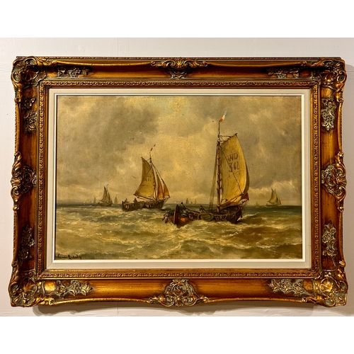 59 - Oil On Canvas Framed  Painting of Sail Boats At Sea, Singed Bottom Left. 77cm x 57cm.