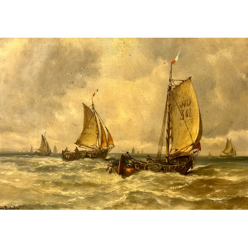 59 - Oil On Canvas Framed  Painting of Sail Boats At Sea, Singed Bottom Left. 77cm x 57cm.