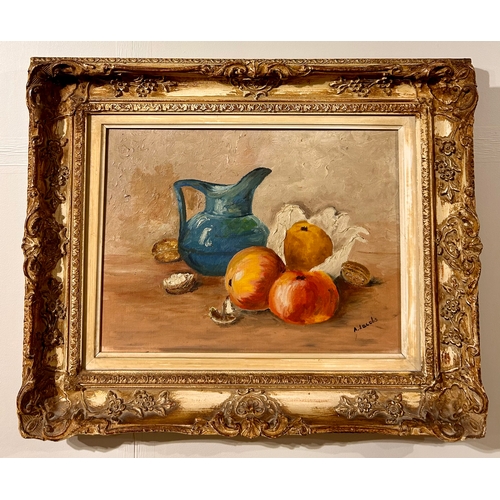 61 - Oil On Canvas Framed Painting Of Still life Fruit, Signed Bottom Right. 57cm x 47cm.