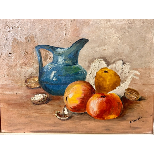 61 - Oil On Canvas Framed Painting Of Still life Fruit, Signed Bottom Right. 57cm x 47cm.