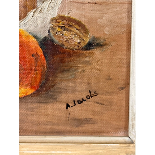 61 - Oil On Canvas Framed Painting Of Still life Fruit, Signed Bottom Right. 57cm x 47cm.