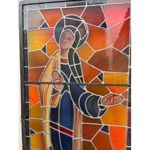 250 - Huge Vintage Stained Glass And Lead Religious Scene Panel / Window. 183 x 87 cms