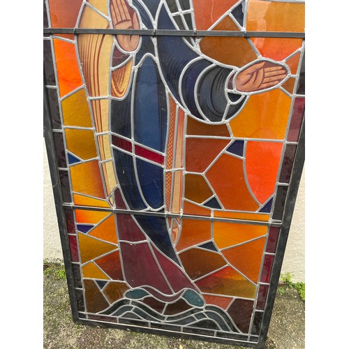 250 - Huge Vintage Stained Glass And Lead Religious Scene Panel / Window. 183 x 87 cms