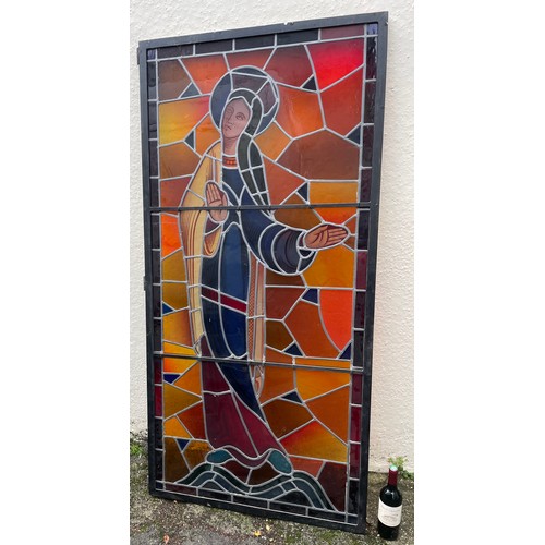 250 - Huge Vintage Stained Glass And Lead Religious Scene Panel / Window. 183 x 87 cms