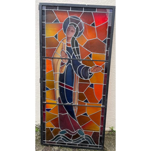 250 - Huge Vintage Stained Glass And Lead Religious Scene Panel / Window. 183 x 87 cms