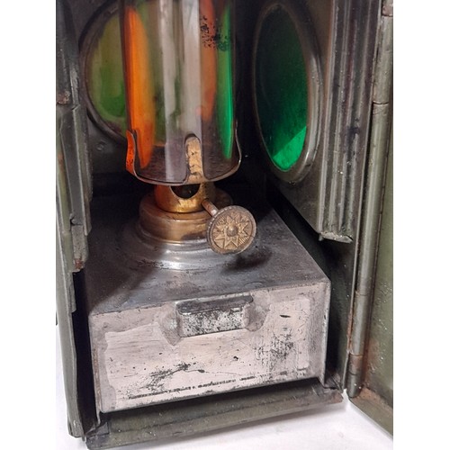 136 - Vintage Military Signal Lamp with Oil Burner, 20cm x 8cm x 9cm