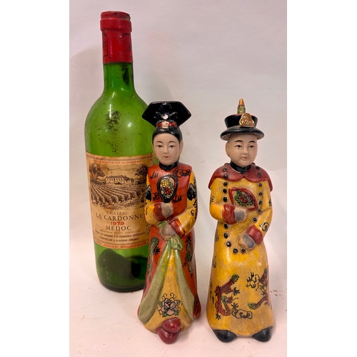 239 - Two Hand Painted Chinese Decorated Figures. Largest 21cm x 7cm x 8cm.   (2)