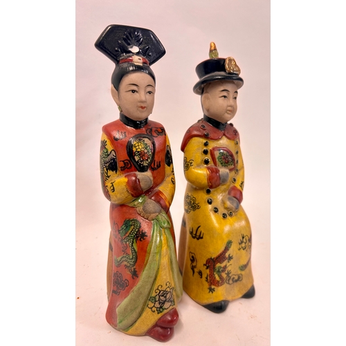 239 - Two Hand Painted Chinese Decorated Figures. Largest 21cm x 7cm x 8cm.   (2)