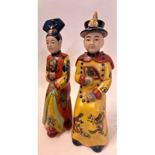 239 - Two Hand Painted Chinese Decorated Figures. Largest 21cm x 7cm x 8cm.   (2)