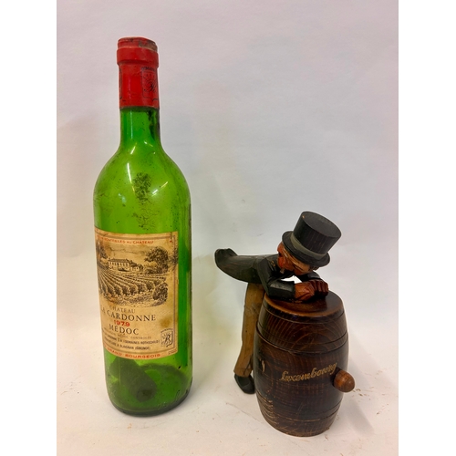 242 - Novelty Hand Carved Drunken Man Vesta  Marked Luxembourg. 17cm x 18cm x 7cm.