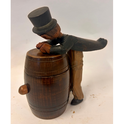 242 - Novelty Hand Carved Drunken Man Vesta  Marked Luxembourg. 17cm x 18cm x 7cm.