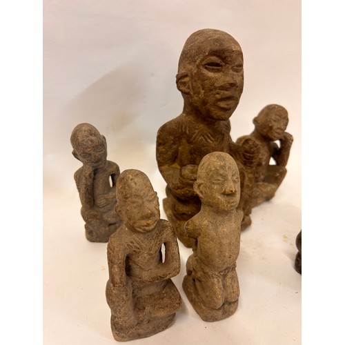 253 - Six Tribal Stonewear Figures. Largest 21cm x 9cm x 9cm.  (6)